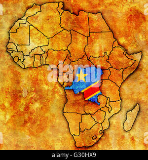 Repubblica democratica del Congo sulla effettiva vintage map Politica dell Africa con bandiere Foto Stock