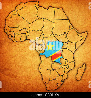 Repubblica democratica del Congo sulla effettiva vintage map Politica dell Africa con bandiere Foto Stock