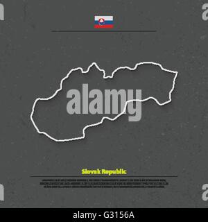 Repubblica slovacca mappa isolato e bandiera ufficiale icone. vettore politica slovacca linea sottile mappa di stile. Paese europeo geographic b Illustrazione Vettoriale