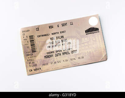 Biglietto per un Bob Dylan in concerto a Wembley Arena nel 2007 Foto Stock