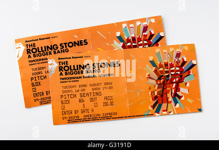Un biglietto per un Rolling Stones in concerto al Twickenham Stadium di Londra in agosto 2006 Foto Stock