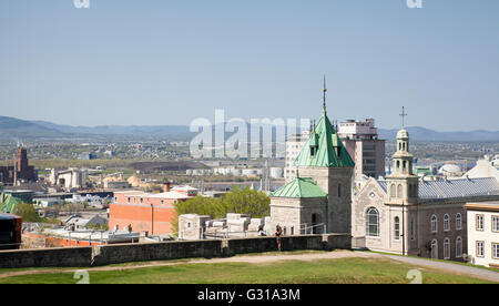 Vista della città di Québec dalla parte superiore della vecchia fortezza di parete che circonda la città Foto Stock