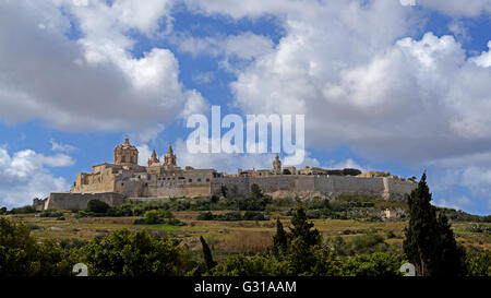 Mdina - la città vista da nord Foto Stock