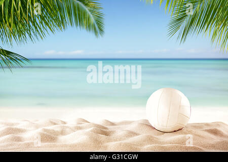 Beach volley ball sulla spiaggia sabbiosa con copyspace per testo Foto Stock