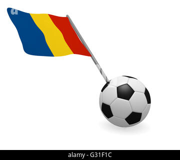 Pallone da calcio con la bandiera della Romania su sfondo bianco Foto Stock
