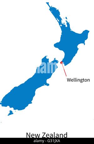 Vettore dettagliata mappa di Nuova Zelanda e la città capitale Wellington Illustrazione Vettoriale