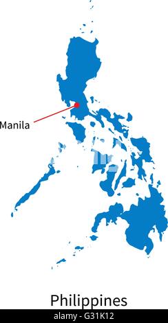 Dettaglio mappa vettoriale delle Filippine e la città capitale Manila Illustrazione Vettoriale
