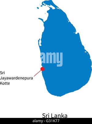 Vettore dettagliata mappa di Sri Lanka e la città capitale Illustrazione Vettoriale