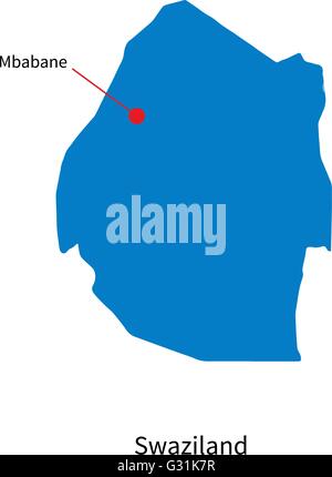 Vettore dettagliata mappa di Swaziland e Città Capitale Mbabane Illustrazione Vettoriale
