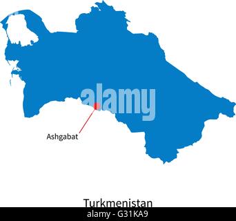 Dettaglio mappa vettoriale del Turkmenistan e la città capitale Aşgabat Illustrazione Vettoriale