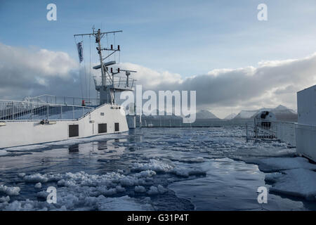 Thornhaven, Danimarca, ghiacciate upper deck di Smyril Line Foto Stock