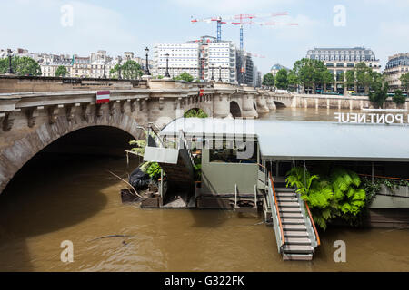 Parigi, Francia. Il 6 giugno, 2016. Décrease Flood, Senna, Pont Neuf, Jardins du Pont Neuf, Parigi, 06/06/2016 Credit: Ignacio Gomez vendite/Alamy Live News Foto Stock