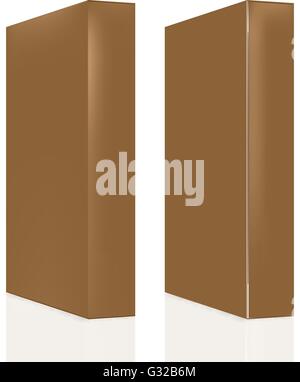 Imballaggio del vettore: set di vuoto sottile marrone scatola di imballaggio isolato su sfondo bianco. Mock-up Modello pronto per il design. Illustrazione Vettoriale
