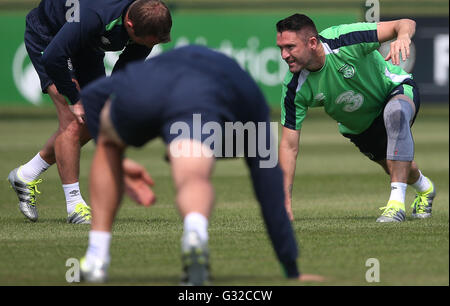 Repubblica di Irlanda di Robbie Keane durante una delle sessioni di formazione a livello nazionale Sport in campus Abbotstown, Dublino. Foto Stock