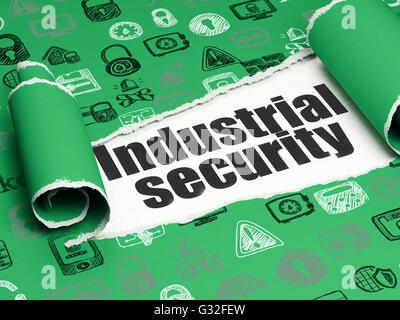 Concetto di sicurezza: testo nero Sicurezza industriale sotto il pezzo di carta strappata Foto Stock