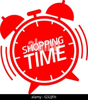 Tempo di shopping orologio sveglia squilla illustrazione vettoriale Illustrazione Vettoriale