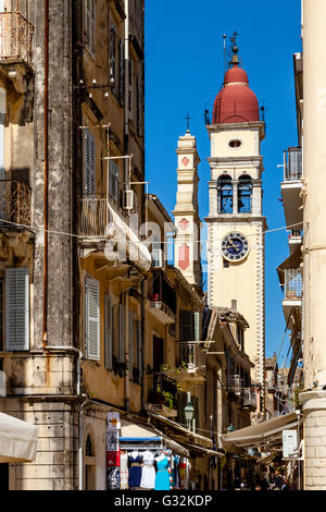 Il Campanile di San Spiridione Chiesa, Corfù Città vecchia di Corfù, Grecia Foto Stock