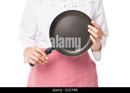 Donna che mantiene padella Foto Stock