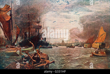 La piscina di Londra, il Tamigi, Londra, Inghilterra nel XIX secolo. Dopo la pittura di Vicat Cole. A partire dal secolo edizione del Cassell della storia dell'Inghilterra, pubblicato c. 1900 Foto Stock