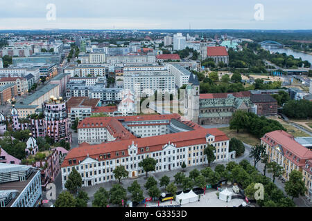 Magdeburg, Germania, vista aerea del centro cittadino Foto Stock