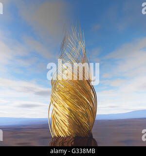 Impianto d'oro nel paesaggio astratto. 3d illustrazione Foto Stock