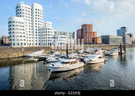 Moderni edifici per uffici nuovi Zollhof, Media Harbour, Düsseldorf, Renania settentrionale-Vestfalia, Germania Foto Stock