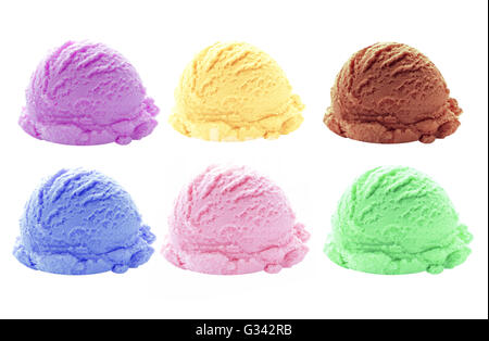 Raccolta di ghiaccio aromatizzato cream scoop isolato su uno sfondo bianco Foto Stock