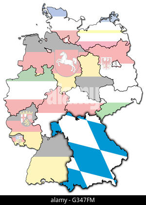 Baviera sulla vecchia amministrazione Mappa delle Province tedesche (membri) con tracciato di ritaglio Foto Stock