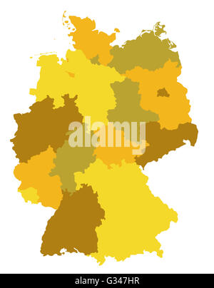 Amministrazione mappa della Germania in colori caldi Foto Stock