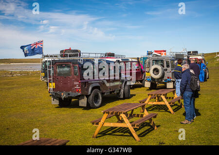 Land Rover il trasporto a Bluff cove, East Falkland, Isole Falkland, British territorio d oltremare. Foto Stock