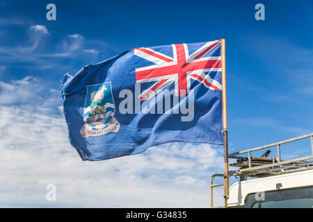 Land Rover il trasporto a Bluff cove, East Falkland, Isole Falkland, British territorio d oltremare. Foto Stock