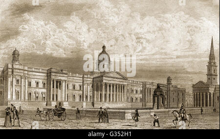 La National Gallery, Trafalgar Square, City of Westminster, Londra, XIX secolo Foto Stock
