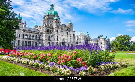 Bellissima vista storico edificio del parlamento nel centro cittadino di Victoria, l'isola di Vancouver, British Columbia, Canada Foto Stock