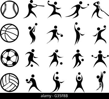 Sport Silhouette, basket, baseball, calcio, pallavolo Illustrazione Vettoriale