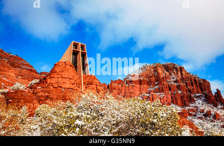 Chiesa di Santa Croce a Sedona. Arizona in inverno Foto Stock