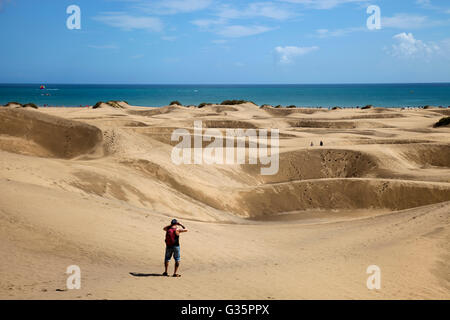 Dunas de Maspalomas e Playa del Inglés, Gran Canaria Island, arcipelago delle Canarie, Spagna, Europa Foto Stock