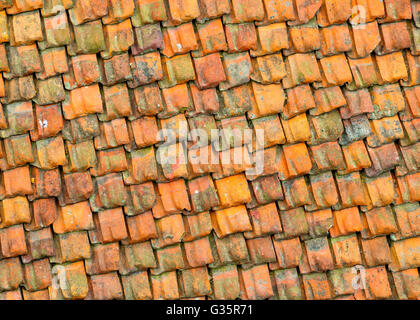 Vecchio e spiovente del tetto tegola texture Foto Stock
