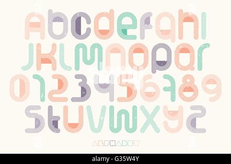 Set di linea sottile alfabeto di stile lettere e numeri sulla trama della carta. vettore di tipo font design. vintage, lettere in grassetto le icone. Illustrazione Vettoriale