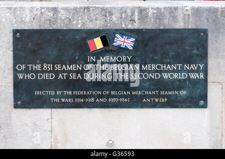 Belga di marina mercantile memorial in Liverpool Foto Stock