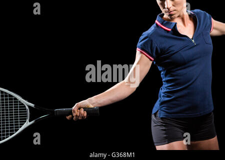 Giocatore di tennis giocando a tennis con una racchetta Foto Stock