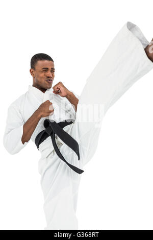 Fighter eseguendo il karate posizione Foto Stock