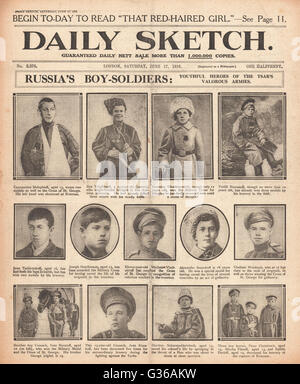 1916 Daily Sketch Boy Soldiers dell'esercito russo Foto Stock