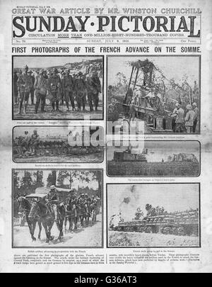 1916 Domenica Pictoriall truppe francesi avanzano sulla Somme Foto Stock