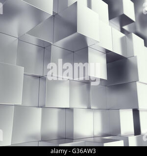 Cubi di metallo abstract sfondo con effetto di profondità di campo. 3d illustrazione Foto Stock