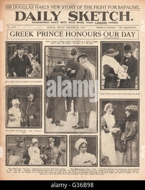 1916 Daily Sketch il principe Giorgio di Grecia visita Londra Foto Stock