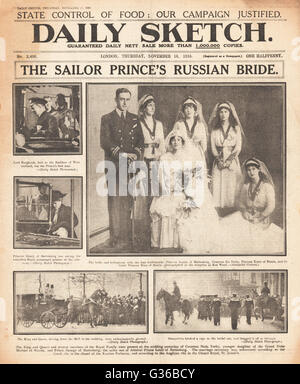 1916 Daily Sketch Wedding del principe Giorgio di Battenberg Foto Stock