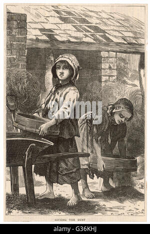 Lavoro minorile, ragazza che lavora in un cortile 1871 Foto Stock