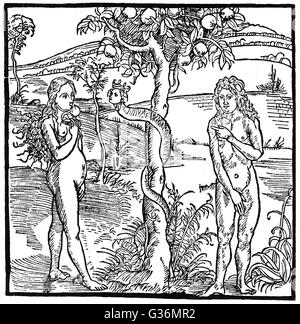 Adamo ed Eva sono tentati dal serpente che indossa una corona di mostrare che, nonostante la sua natura diabolica, egli è ancora il re degli Inferi Foto Stock