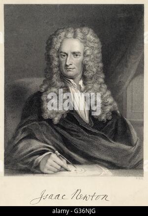 Sir Isaac Newton (1642-1727), matematico inglese, fisico, astronomo filosofo naturale, alchimista, teologo e strega. Data: 1680s Foto Stock