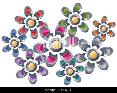 La raccolta dei fiori colorati su sfondo bianco. Illustrazione Vettoriale